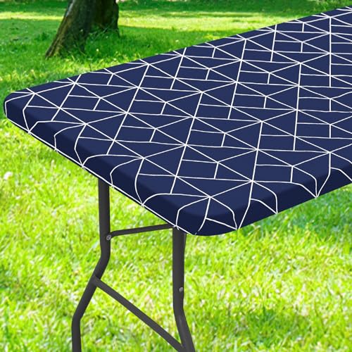 misaya Rechteckige Kunststoff-Tischdecke, elastische Vinyl-Flanell-Tischdecke, wasserdichte Tischdecke, passend für 122 cm Klapptische für Outdoor, Picknick, Camping, Marineblau, 76,2 x 121,9 cm von misaya