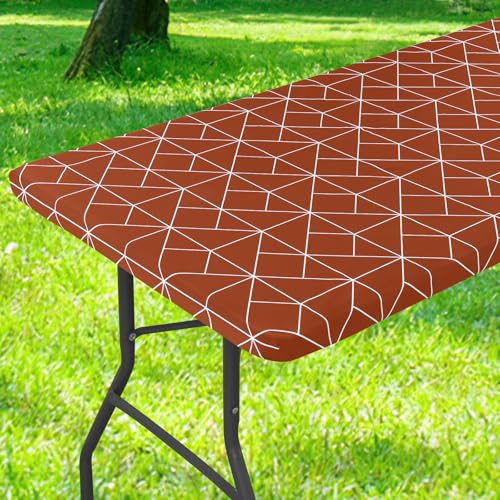 misaya Rechteckige Vinyl-Tischdecke, 122 cm, elastische Tischdecke mit Flanell-Rückseite, 100 % wasserdichte Kunststoff-Tischdecke für Picknick, Camping, Outdoor, (Rust, 76,2 x 121,9 cm) von misaya