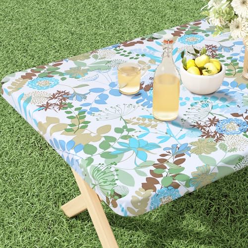 misaya Rechteckige Vinyl-Tischdecke, angepasste Tischdecke, 100 % wasserdicht, elastischer Rand, Flanell-Rückseite, Tischdecke für 1,8 m Klapptische für Picknick, Outdoor (Blätter, 76,2 x 182,9 cm) von misaya