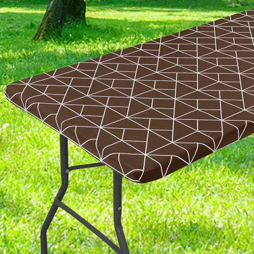 misaya Rechteckige Vinyl-Tischdecke, elastische Tischdecke mit Flanell-Rückseite, 100 % wasserdichte Kunststoff-Tischdecke für Picknick, Camping, Outdoor (Kaffee und Weiß, 76,2 x 121,9 cm) von misaya
