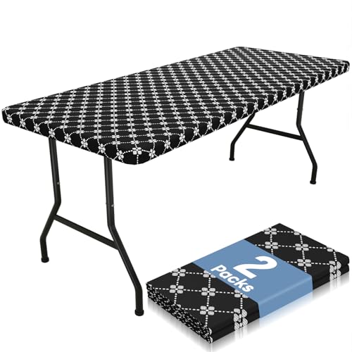 misaya Rechteckige Vinyl-Tischdecke, elastische Tischdecke mit Flanell-Rückseite, wasserdichte Kunststoff-Tischdecke, passend für 1,8 m Klapptische für Camping, drinnen und draußen, Schwarz, 76,2 x von misaya
