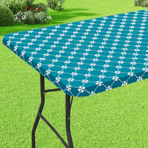 misaya Rechteckige Vinyl-Tischdecke, elastische Tischdecke mit Flanell-Rückseite, wasserdichte Kunststoff-Tischdecke, passend für 1,8 m Klapptische für Camping, drinnen und draußen (Blaugrün, 76,2 x misaya Rechteckige Vinyl-Tischdecke, elastische Tischdecke mit Flanell-Rückseite, wasserdichte Kunststoff-Tischdecke, passend für 1,8 m Klapptische für Camping, drinnen und draußen (Blaugrün, 76,2 x von misaya