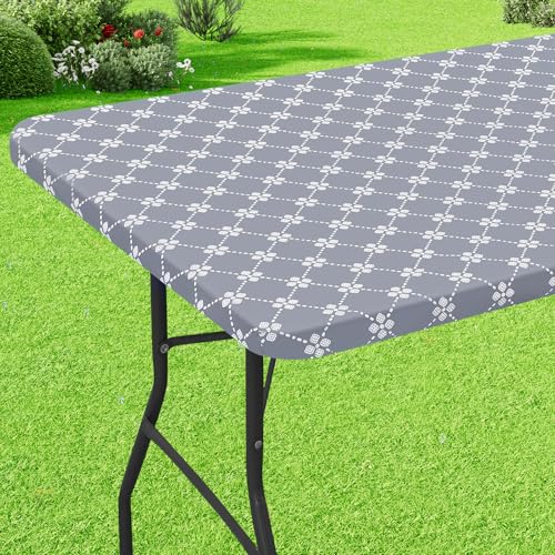 misaya Rechteckige Vinyl-Tischdecke, elastische Tischdecke mit Flanell-Rückseite, wasserdichte Kunststoff-Tischdecke, passend für 150 cm Klapptische für Camping, drinnen und draußen (Grau, 76,2 x misaya Rechteckige Vinyl-Tischdecke, elastische Tischdecke mit Flanell-Rückseite, wasserdichte Kunststoff-Tischdecke, passend für 150 cm Klapptische für Camping, drinnen und draußen (Grau, 76,2 x von misaya