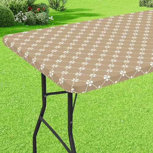 misaya Rechteckige Vinyl-Tischdecke, elastische Tischdecke mit Flanell-Rückseite, wasserdichte Kunststoff-Tischdecke, passend für 152 cm Klapptische für Camping, drinnen und draußen (Khaki, 76,2 x misaya Rechteckige Vinyl-Tischdecke, elastische Tischdecke mit Flanell-Rückseite, wasserdichte Kunststoff-Tischdecke, passend für 152 cm Klapptische für Camping, drinnen und draußen (Khaki, 76,2 x von misaya