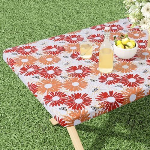misaya Rechteckige Vinyl-Tischdecke, passgenaue Tischdecke, 100 % wasserdicht, elastischer Rand, Flanell-Rückseite, Tischdecke für 2,4 m Klapptische für Picknick, Outdoor (Rotes Gänseblümchen, 76,2 x misaya Rechteckige Vinyl-Tischdecke, passgenaue Tischdecke, 100 % wasserdicht, elastischer Rand, Flanell-Rückseite, Tischdecke für 2,4 m Klapptische für Picknick, Outdoor (Rotes Gänseblümchen, 76,2 x von misaya