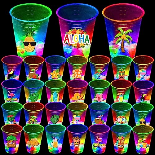 mishunyus 24 Stück leuchtende hawaiianische blinkende Tiki-Partybecher Tropische Luau-Partydekoration Hawaii-Partyzubehör von mishunyus