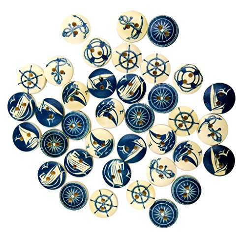100 Stück gemischte nautische Holzknöpfe mit 2 Löchern, flache Knöpfe zum Nähen, Basteln, Scrapbooking, 15 mm 100 Stück gemischte nautische Holzknöpfe mit 2 Löchern, flache Knöpfe zum Nähen, Basteln, Scrapbooking, 15 mm von misppro