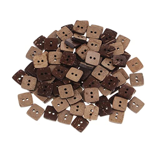 100 Stück quadratische Holzknöpfe aus Kokosnussschale, 2 Löcher, zum Nähen und Basteln von misppro