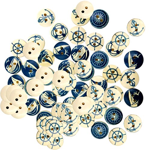 100 Stück sortierte nautische Holzknöpfe mit 2 Löchern, zum Nähen, Basteln, Scrapbooking, 25 mm 100 Stück sortierte nautische Holzknöpfe mit 2 Löchern, zum Nähen, Basteln, Scrapbooking, 25 mm von misppro