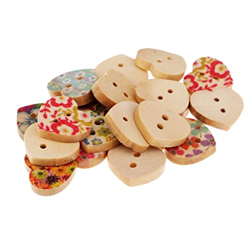 20 Stück herzförmige Holzknöpfe mit Blumendruck für DIY Handwerk und Heimdekoration von misppro