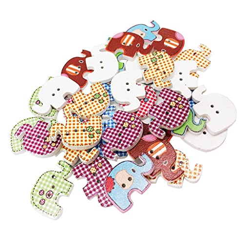 50 Stück Cartoon-bedruckte Elefanten-Holzknöpfe 2 Löcher zum Nähen Scrapbooking von misppro
