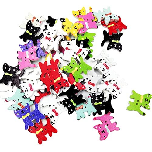 50 Stück Holzknöpfe mit 2 Löchern, Cartoon-Katzen in Fliege, für Kinder, Bastelarbeiten, Scrapbooking und Nähen 50 Stück Holzknöpfe mit 2 Löchern, Cartoon-Katzen in Fliege, für Kinder, Bastelarbeiten, Scrapbooking und Nähen von misppro