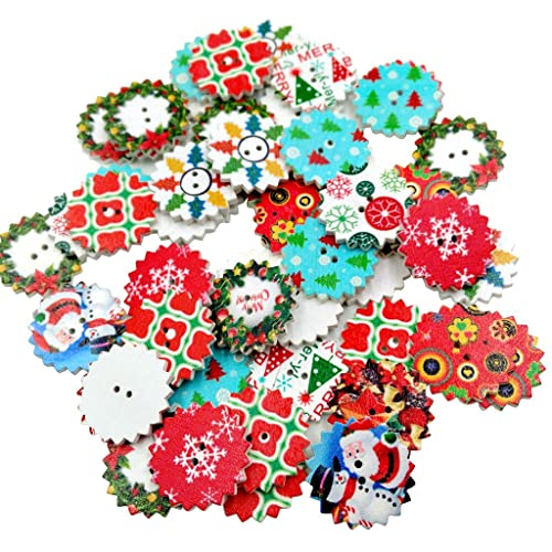 50 Stück Weihnachts-Holzknöpfe für Heimwerker, Nähen, Scrapbooking, 25 mm von misppro