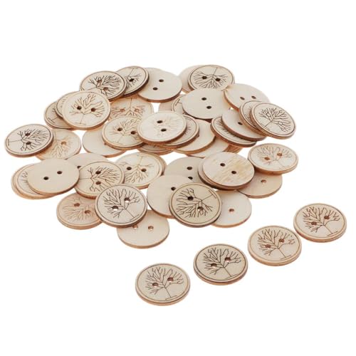 50 Stück bedruckte runde Holzknöpfe zum Nähen, 25 mm – Baummuster für DIY Handwerk, Kleidung und Scrapbooking von misppro