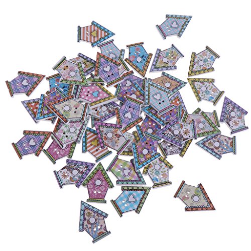 50 Stück gemischte Cartoon-Haus-Holzknöpfe für DIY Nähen Scrapbooking von misppro