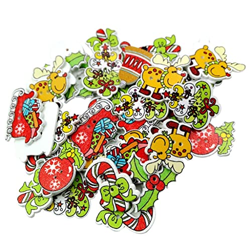 50 Stück gemischte Holzknöpfe mit 2 Löchern, 7 Stile, zum Nähen, Scrapbooking und für Bastelprojekte von misppro