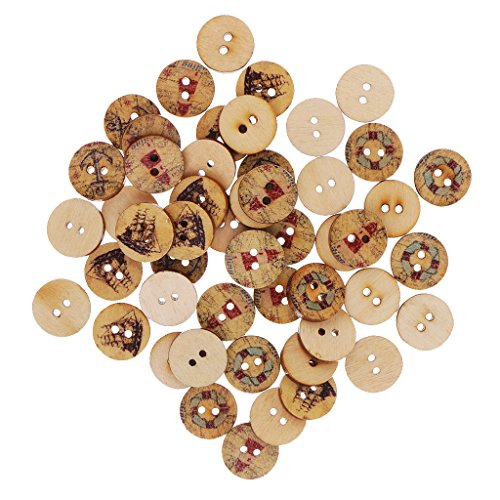 50 Stück gemischte Holzknöpfe mit 2 Löchern, zum Nähen, Scrapbooking und Bastelprojekte (15 mm) von misppro