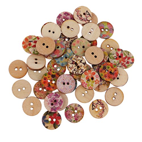 50 Stück gemischte Vintage-Holzknöpfe mit 2 Löchern, zum Nähen, Scrapbooking 50 Stück gemischte Vintage-Holzknöpfe mit 2 Löchern, zum Nähen, Scrapbooking von misppro