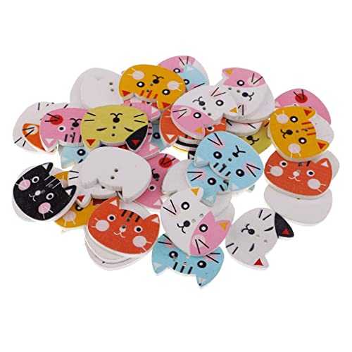 50 Stück niedliche Holzknöpfe in Katzenform, 2 Löcher, für Bastelarbeiten, Scrapbooking von misppro