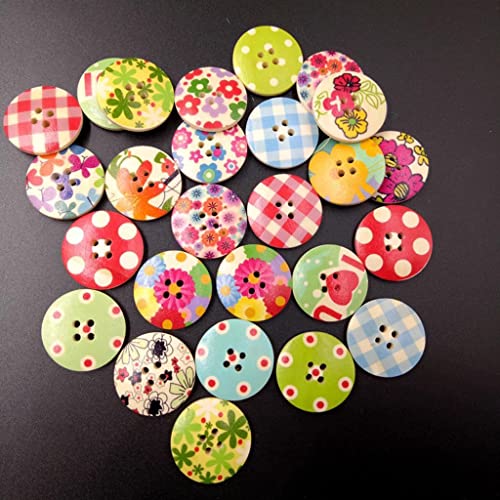 50 Stück sortierte bedruckte Holzknöpfe zum Nähen und Basteln, 25 mm 50 Stück sortierte bedruckte Holzknöpfe zum Nähen und Basteln, 25 mm von misppro