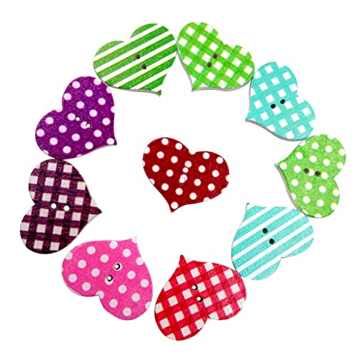 50 bunte Holzknöpfe in Herzform, für Scrapbooking, 25 x 22 mm von misppro