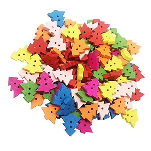 Holzknöpfe in Baumform in verschiedenen Farben, 2 Löcher, zum Nähen, Scrapbooking und für Bastelprojekte, 100 Stück von misppro