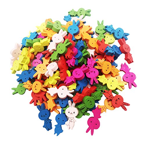 Holzknöpfe in Kaninchenform, 2 Löcher, zum Nähen, Scrapbooking, Bastelprojekte, 100 Stück von misppro