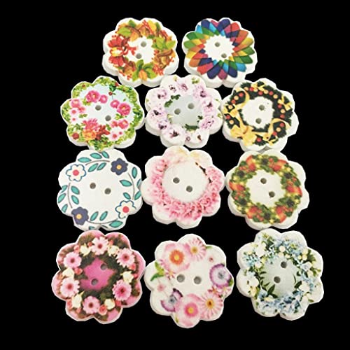 Holzknöpfe mit 2 Löchern, handgefertigt, Blumen-Nähen, für Kinder, DIY-Zubehör, 100 Stück Holzknöpfe mit 2 Löchern, handgefertigt, Blumen-Nähen, für Kinder, DIY-Zubehör, 100 Stück von misppro