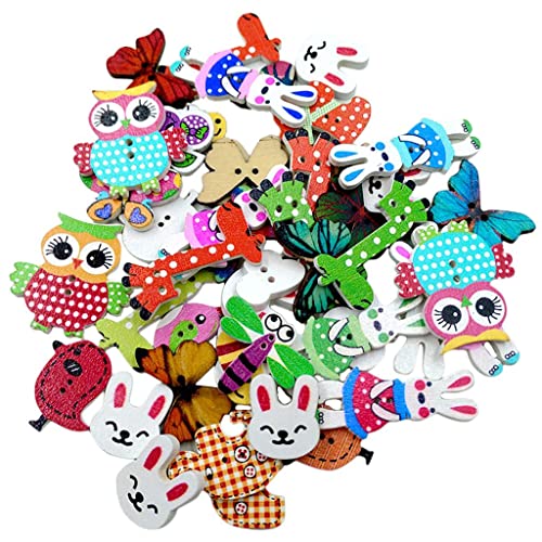 Holzknöpfe zum Nähen und Basteln, bunt, verschiedene Tiere, 50 Stück von misppro
