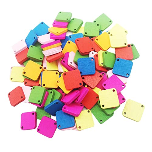 Quadratische Holzknöpfe, 2 Löcher, verschiedene Farben, zum Nähen, Scrapbooking und Bastelprojekte, 100 Stück von misppro