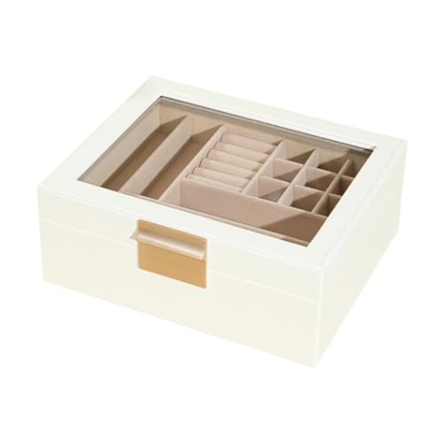 Schmuckschatulle für Damen, PU-Leder, Schmuck-Organizer, Vitrine mit transparenter Abdeckung, Ohrringhalter, Aufbewahrungsbox für Halsketten, Ringe, Manschettenknöpfe, Fußkettchen, 22,9 x 18,3 x 8,9 Schmuckschatulle für Damen, PU-Leder, Schmuck-Organizer, Vitrine mit transparenter Abdeckung, Ohrringhalter, Aufbewahrungsbox für Halsketten, Ringe, Manschettenknöpfe, Fußkettchen, 22,9 x 18,3 x 8,9 von misppro