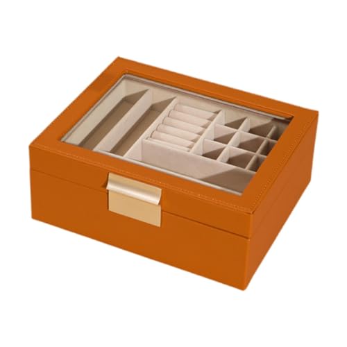 Schmuckschatulle für Damen, PU-Leder, Schmuck-Organizer, Vitrine mit transparenter Abdeckung, Ohrringhalter, Aufbewahrungsbox für Halsketten, Ringe, Manschettenknöpfe, Fußkettchen, 22,9 x 18,3 x 8,9 Schmuckschatulle für Damen, PU-Leder, Schmuck-Organizer, Vitrine mit transparenter Abdeckung, Ohrringhalter, Aufbewahrungsbox für Halsketten, Ringe, Manschettenknöpfe, Fußkettchen, 22,9 x 18,3 x 8,9 von misppro