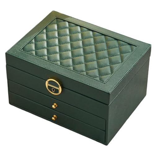Schmuckschatulle mit Schubladen, Organizer, multifunktionale Vitrine für Halsketten, Ohrringe, Armbänder, Charm-Aufbewahrung, 22,9 x 17,8 x 13,5 cm, Grün Schmuckschatulle mit Schubladen, Organizer, multifunktionale Vitrine für Halsketten, Ohrringe, Armbänder, Charm-Aufbewahrung, 22,9 x 17,8 x 13,5 cm, Grün von misppro