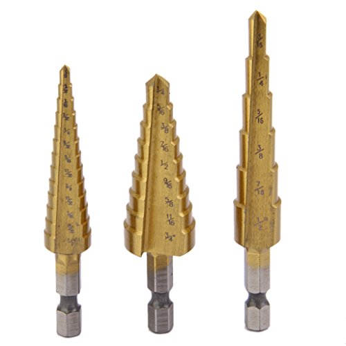 Titanbeschichtetes Stufenbohrer-Set, 3-teilig, 3/16-1/2, 1/4-3/4, 1/8-1/2 HSS für Metall, Kunststoff und Holz Titanbeschichtetes Stufenbohrer-Set, 3-teilig, 3/16-1/2, 1/4-3/4, 1/8-1/2 HSS für Metall, Kunststoff und Holz von misppro