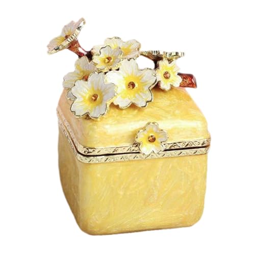 misppro Künstlerische Emaille-Schmuckkästchen, dekorative Heimdekoration, Erinnerungsbox für Anhänger, Charms, Ohrringe, 4,5 x 4,5 x 6,5 cm, Gelb von misppro
