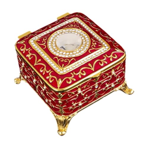misppro Quadratische Schmuckschatulle, Metalltruhe, Ringetui, europäischer Stil, dekorative Schmuckaufbewahrung, Organizer für Halsketten, 7,5 x 7,5 x 5,5 cm, Gold-Rot misppro Quadratische Schmuckschatulle, Metalltruhe, Ringetui, europäischer Stil, dekorative Schmuckaufbewahrung, Organizer für Halsketten, 7,5 x 7,5 x 5,5 cm, Gold-Rot von misppro