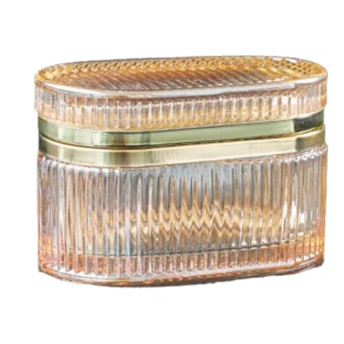 misppro Schmuckkästchen aus geprägtem Glas für Damen, Schmuckkästchen, Organizer für Halsketten, Ohrringe, Anhänger, Party, Tischdekoration, 13,5 x 8 x 8,5 cm, Bernstein von misppro