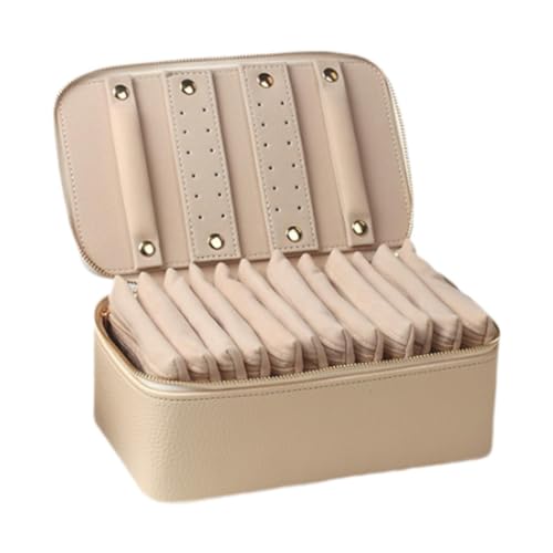 misppro Schmuckkästchen mit 12 Samtbeuteln, PU-Leder-Schmuckschatulle für Halsketten, Ringe, Ohrringe, kompakte Reise-Schmuckaufbewahrung für Damen, 21,5 x 11,5 x 8,5 cm, Beige misppro Schmuckkästchen mit 12 Samtbeuteln, PU-Leder-Schmuckschatulle für Halsketten, Ringe, Ohrringe, kompakte Reise-Schmuckaufbewahrung für Damen, 21,5 x 11,5 x 8,5 cm, Beige von misppro