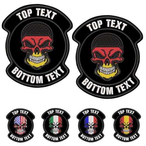 misscase Benutzerdefinierte taktische militärische Namenspatches, Personalisierter Namenspatch Stickerei-Text, multinationale Flagge zum Aufbügeln/Klett-Namenspatch für Kleidung,Tasche (QZ Skull BK) von misscase