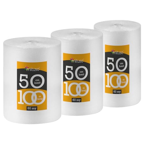 mituso 3x Luftpolsterfolie 50cm x 100m 60my - Schutzpolsterfolie für empfindliche Gegenstände | 100% recycelbar, Premium Qualität Noppenfolie | Versand- und Verpackungsfolie für Umzüge mituso 3x Luftpolsterfolie 50cm x 100m 60my - Schutzpolsterfolie für empfindliche Gegenstände | 100% recycelbar, Premium Qualität Noppenfolie | Versand- und Verpackungsfolie für Umzüge von mituso