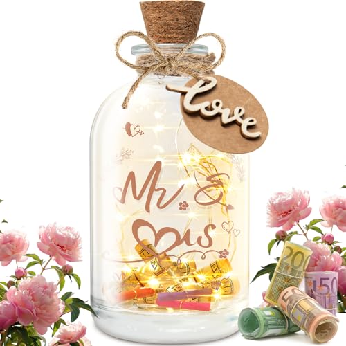 Miudeco Hochzeitsgeschenke für Brautpaar, Geldgeschenk Hochzeit, Geldgeschenke zur Hochzeit, LED Flaschenlicht Hochzeit (Mr. & Mrs.) von miudeco
