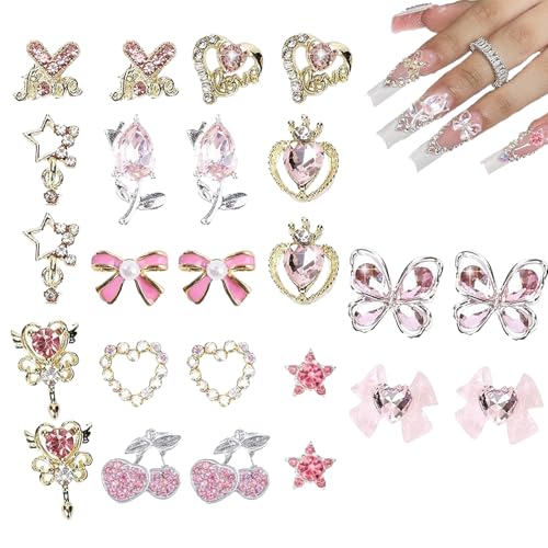 3D Maniküre Nagel Dekoration, Blume Strass mit Herzschmetterling, Cherry Ribbon Bow Star Accents, Premium Nageldesign Zubehör für Frauen und professionelles Kunsthandwerk, 24 3D Maniküre Nagel Dekoration, Blume Strass mit Herzschmetterling, Cherry Ribbon Bow Star Accents, Premium Nageldesign Zubehör für Frauen und professionelles Kunsthandwerk, 24 von mivceklw
