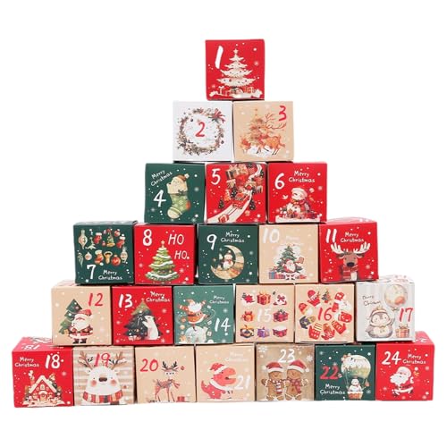 Weihnachts -Countdown leere Boxen - 24 -Tage nummeriertes Adventionscontainer | Robust Festliche Präsenzschachtel mit abnehmbaren Deckeln, perfekt für Süßigkeitenschmuckschokolade Nougat, kreative Dek Weihnachts -Countdown leere Boxen - 24 -Tage nummeriertes Adventionscontainer | Robust Festliche Präsenzschachtel mit abnehmbaren Deckeln, perfekt für Süßigkeitenschmuckschokolade Nougat, kreative Dek von mivceklw