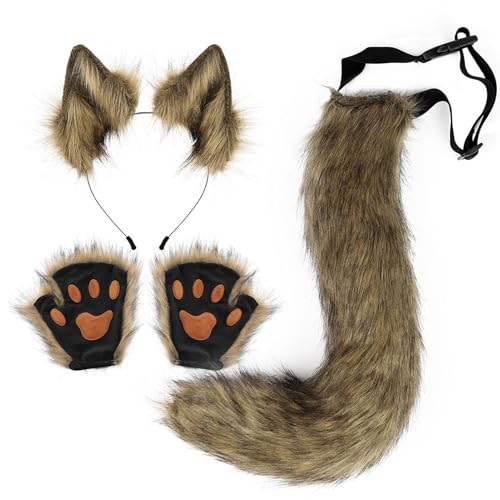 mivceklw Wolfskostüm-Set für Damen | Wolfskostüm-Set für Mädchen zum Verkleiden, bequemes Cosplay-Outfit für Halloween, Anime-Party, Karneval und thematisches Kostüm von mivceklw