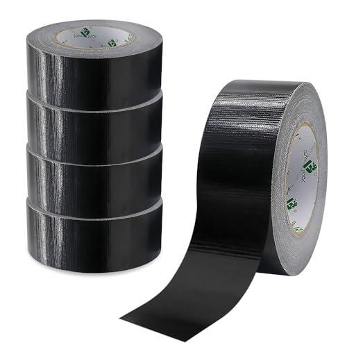 mizikuu 5 Rollen Panzertape Extra Stark, Hochleistungs-Klebeband 50mm*20m Wasserdicht Handreißbar Gewebe-Klebeband Reparaturband Gewebeband für Innen & Außen Reparieren Befestigen Bündeln, Schwarz von mizikuu