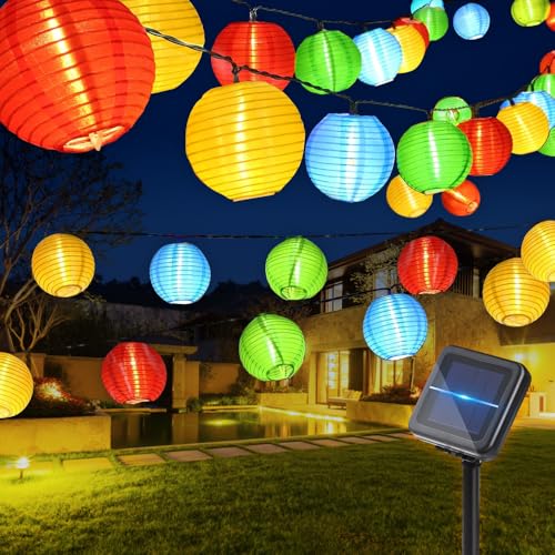 mizikuu 6M Solar Lichterkette Lampions Aussen, 30 LED Laternen mit Upgrade Solarpanel 8 Modi 800mAh Solar Hängelampe IP65 Wasserdicht Solarlichterkette für Garten Balkon Hof Hochzeit Terrasse Bunt von mizikuu