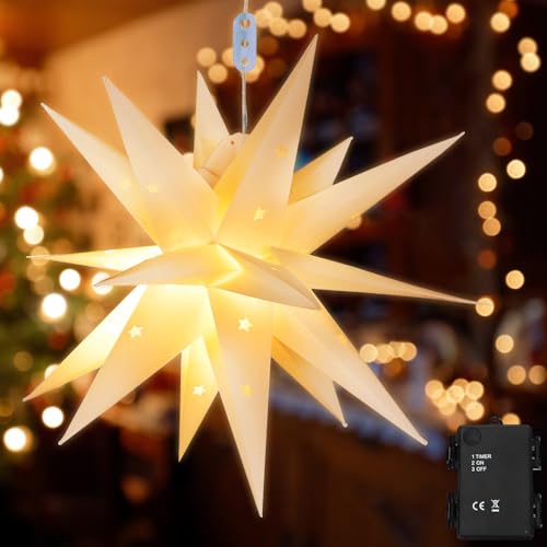 mizikuu Weihnachtsstern Beleuchtet, 45cm 3D Leuchtstern inkl Papierstern Led Weihnachtsbaumspitze Stern mit Timer Adventsstern Beleuchtet Faltstern für Innenhof Balkon Fenster Schmücken mizikuu Weihnachtsstern Beleuchtet, 45cm 3D Leuchtstern inkl Papierstern Led Weihnachtsbaumspitze Stern mit Timer Adventsstern Beleuchtet Faltstern für Innenhof Balkon Fenster Schmücken von mizikuu