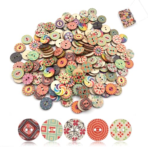 200 Stück Bunte Holzknöpf, Retro Knöpfe zum Annähen, Rund Blumen Malerei Geometrishes Muster Puppenknöpfe, Knöpfe für Strickjacke Nähen DIY Basteln Handwerk Deko 200 Stück Bunte Holzknöpf, Retro Knöpfe zum Annähen, Rund Blumen Malerei Geometrishes Muster Puppenknöpfe, Knöpfe für Strickjacke Nähen DIY Basteln Handwerk Deko von mkemka