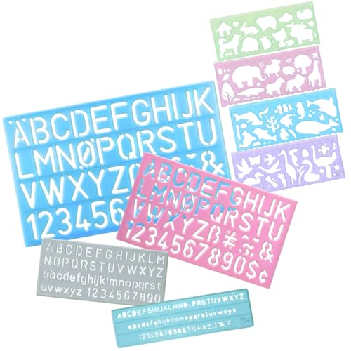 8 Stück Malschablonen Kinder, Buchstaben Schablone mit Transparentem Design, Kinder Tierform Zeichenschablonen, Ideal für Jungen und Mädchen Zum Malen und Lernen (Gemischte Farben und Größen) von mkemka