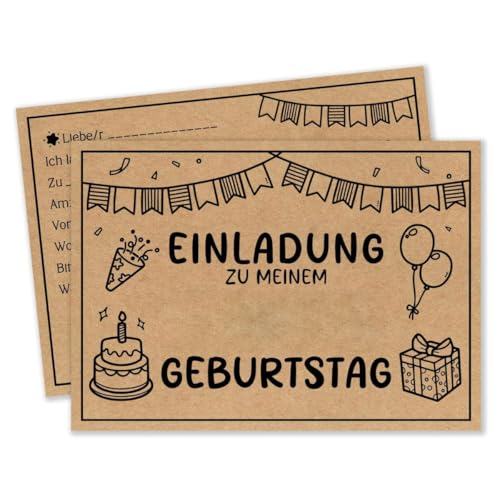 mkemka 15 Einladungskarten Kindergeburtstag Kraftpapier Einladung Party Mädchen Junge Geburtstagseinladungen Kinder Party Karten von mkemka